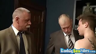 Naughty old daddies threesome pounding young twink hardcore