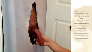 Watch me suck and swallow this hot muscled hairy straight man at my gloryhole curtain